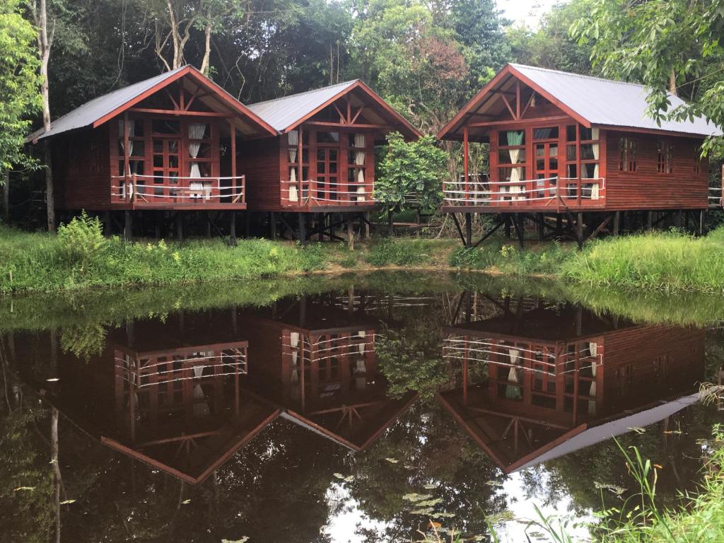 River safari boat at a Kinabatangan lodge jetty